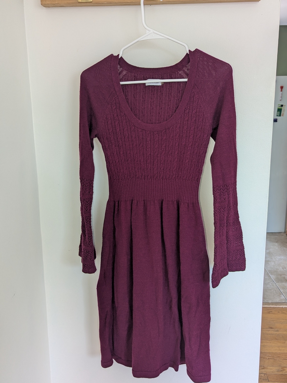 Calvin Klein Long Sleeve Knit Scoop Dress in Purple Mulberry